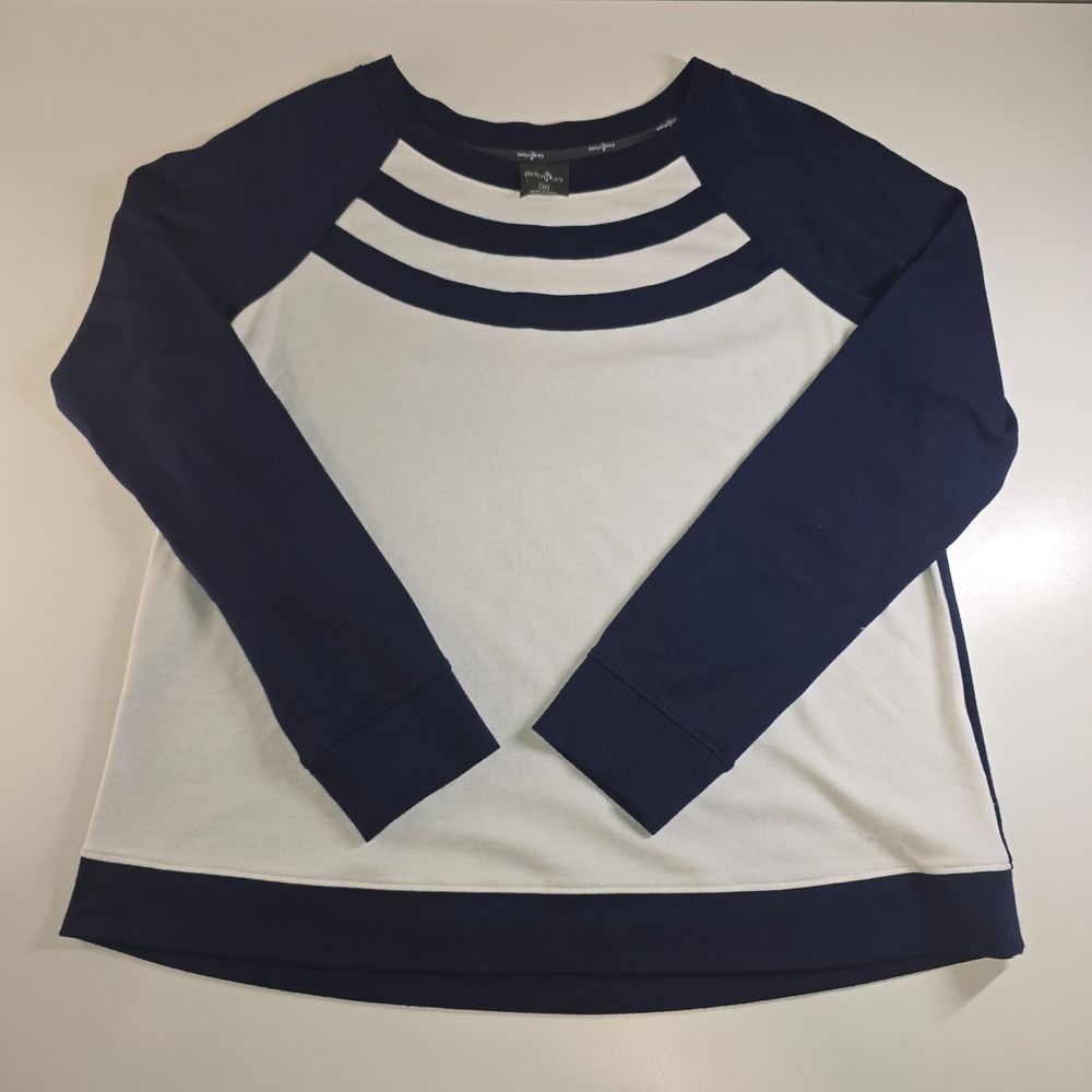 Belyn Key Women's Navy White Stripe Raglan Long Sleeve Top Size M Rayon Golf‎ - Picture 10 of 16